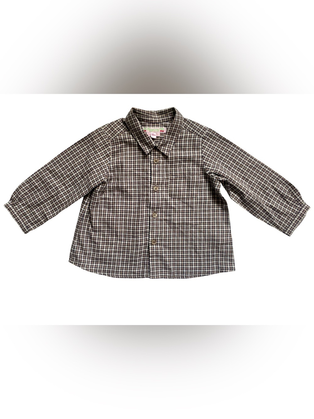 Vintage Bonpoint Baby Check Shirt Unisex Cotton Made In Romania